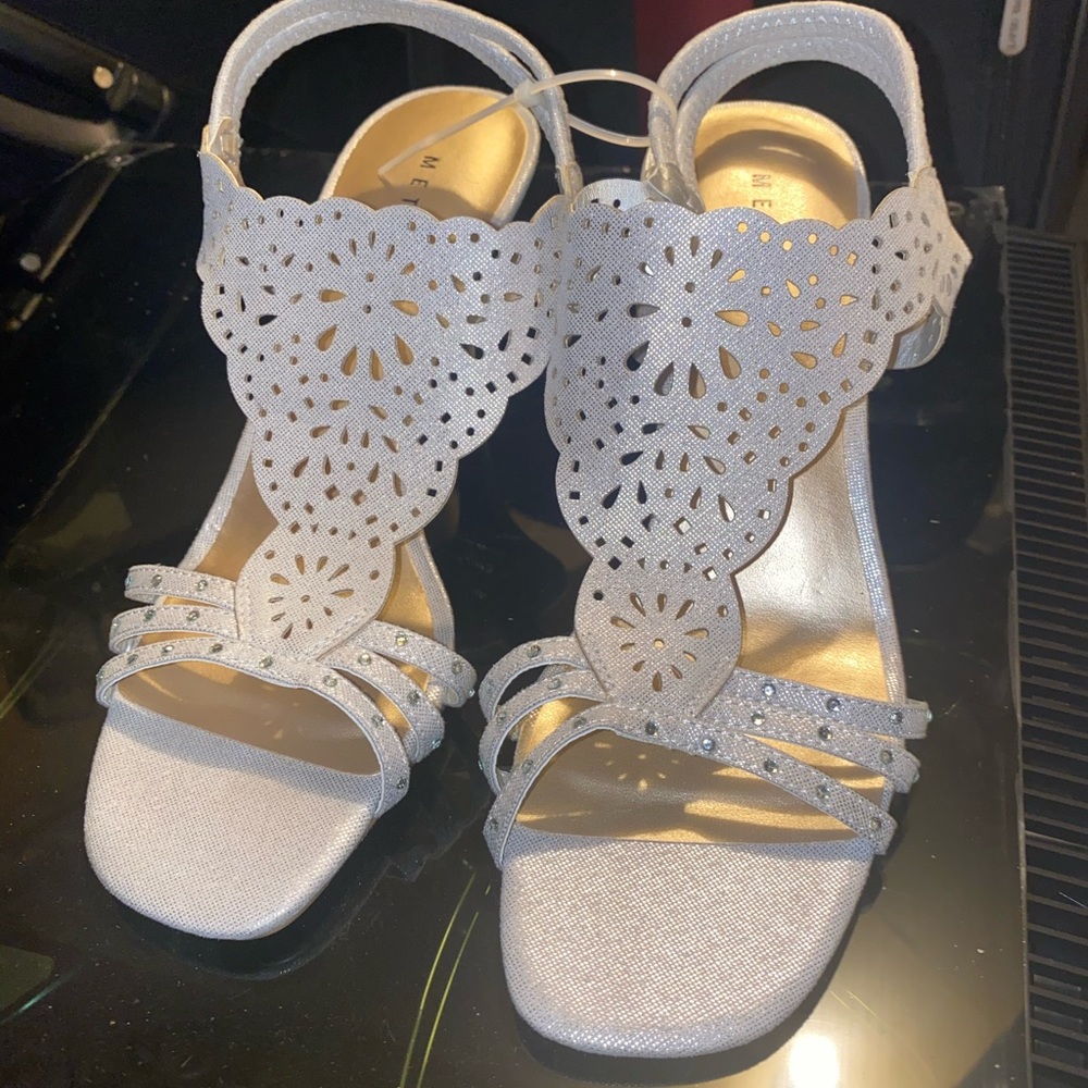 White/shimmer low heels